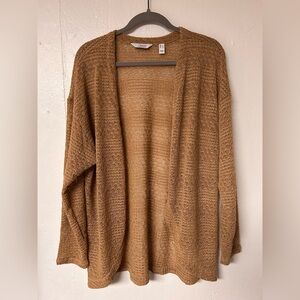 Denim & Co tan open front lightweight knit cardigan textured weave Women’s Large